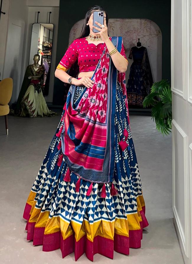 Tussar Silk Blue Traditional Wear Printed Lehenga Choli